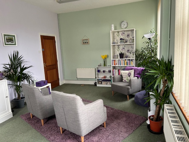 A calm counselling room in the Forest of Dean practice